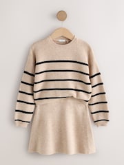 Tan Brown Knitted Stripe Jumper and Skirt Set (3-16yrs) - Image 8 of 11