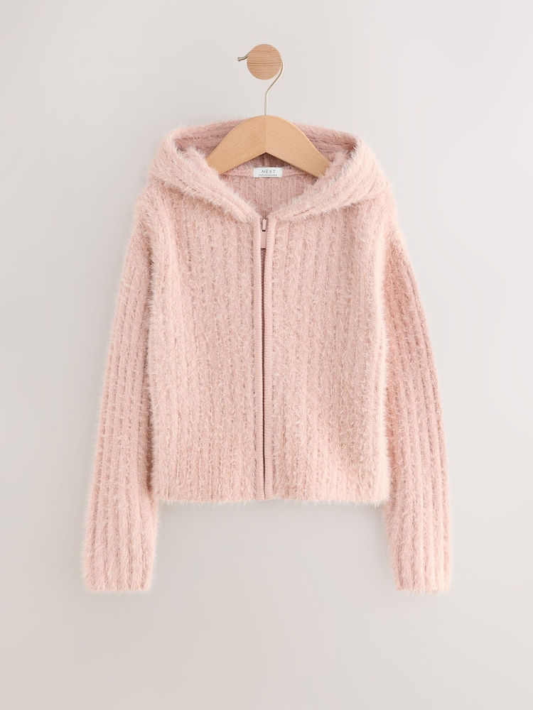 Pink Fluffy Zip Through Hoodie (3-16yrs) - Image 1 of 4