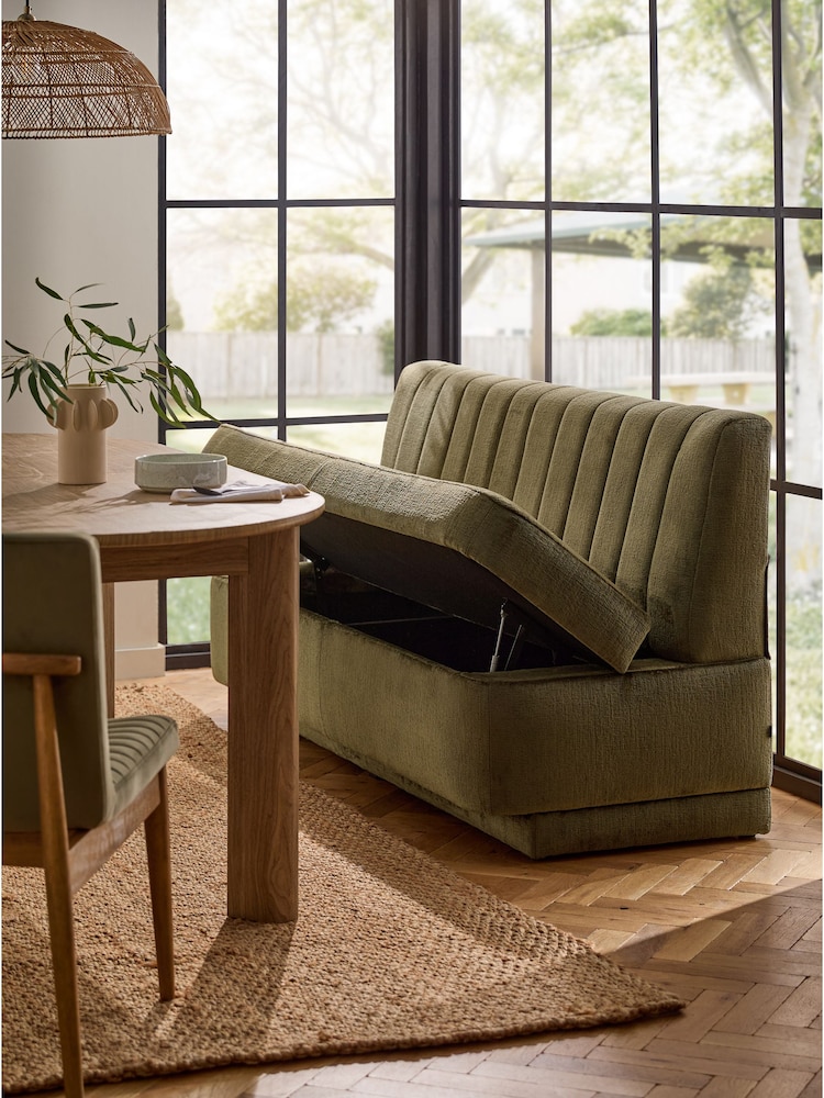Plush Chenille Moss Green Anderson Storage Dining Bench - Image 2 of 10