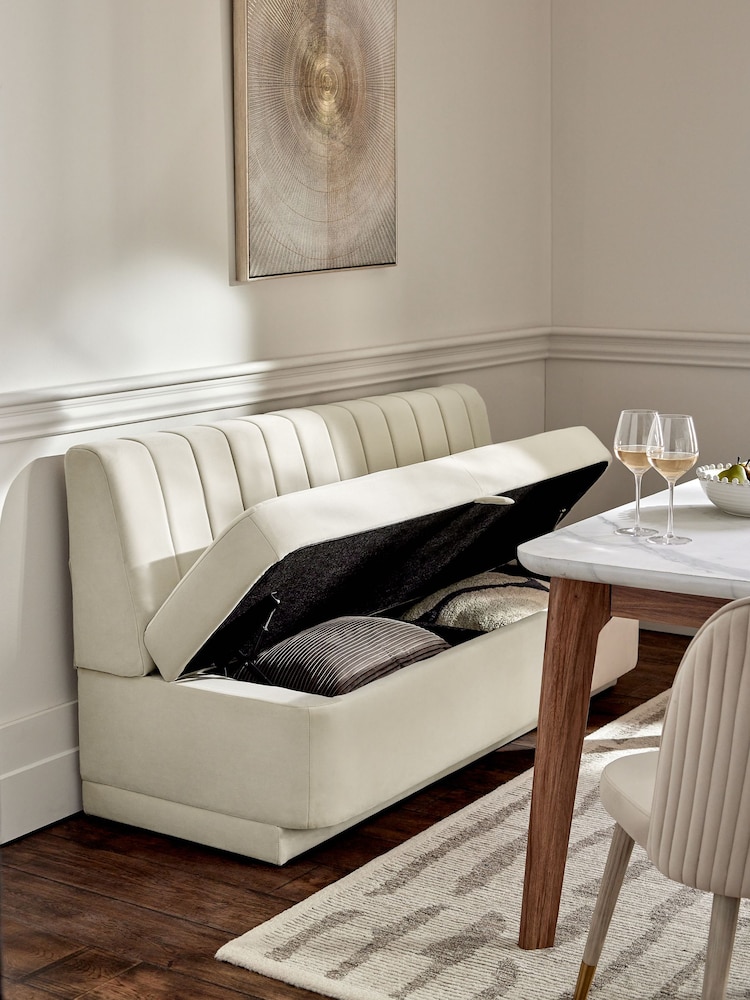 Soft Velvet Pebble Anderson Storage Dining Bench - Image 2 of 9
