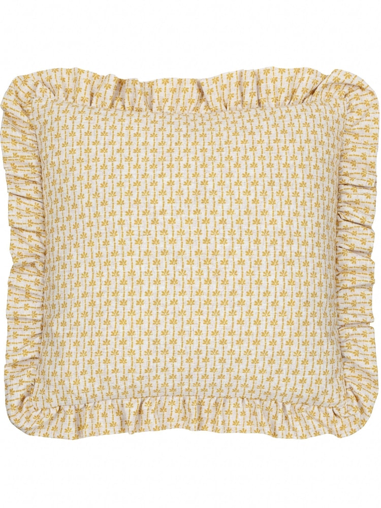 Paoletti Linen Ochre Seventy Three Panni Block Print Cushion - Image 2 of 6