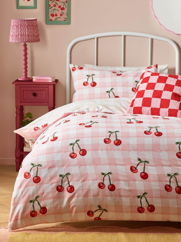 heya home Pink Cherry Gingham Duvet Set - Image 2 of 3