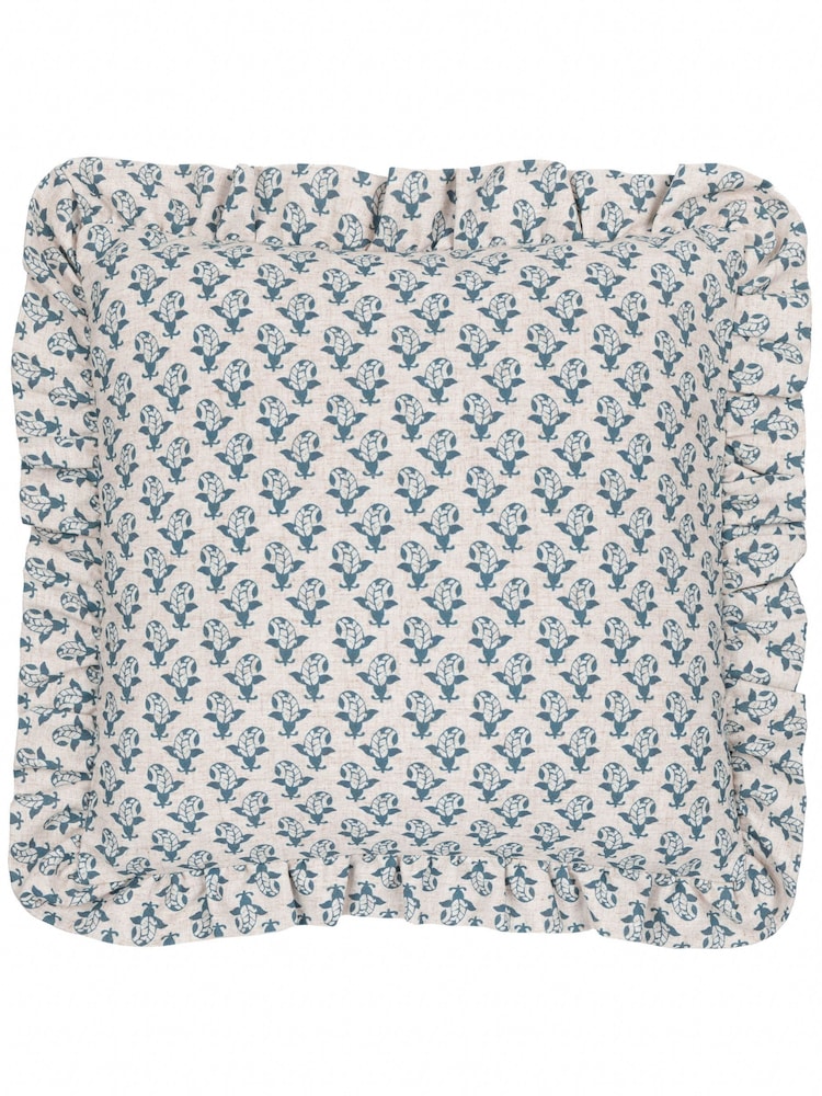 Paoletti Linen Blue Seventy Three Lulah Block Print Cushion - Image 2 of 6 Paoletti Linen Blue Seventy Three Lulah Block Print Cushion - Image 2 of 6