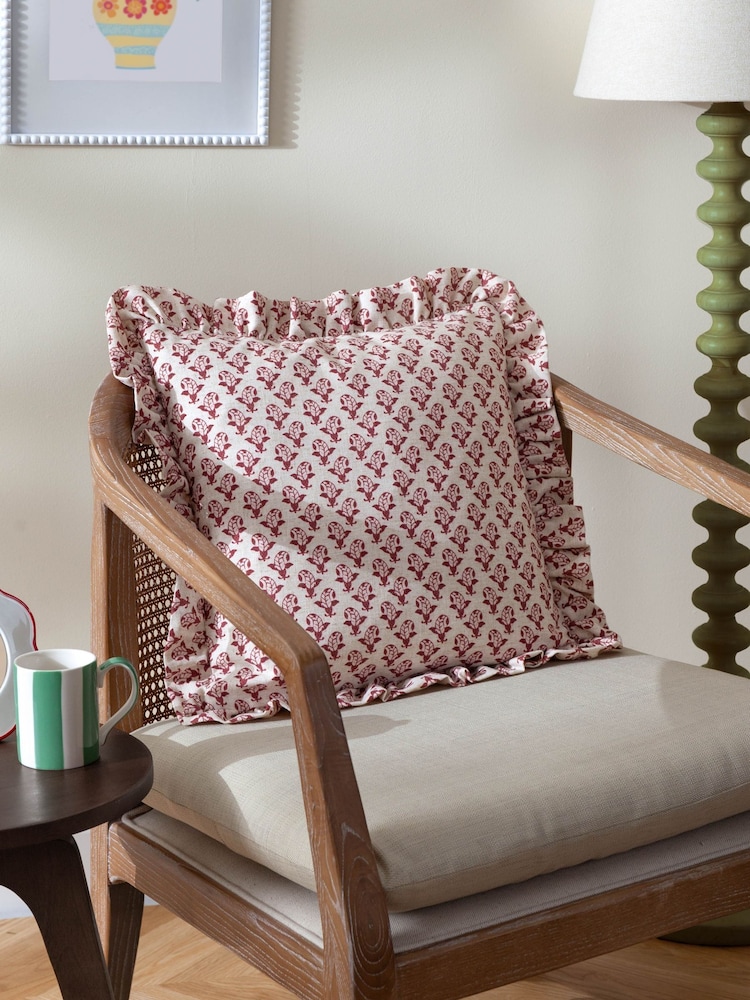 Paoletti Linen Red Seventy Three Lulah Block Print Cushion - Image 1 of 6