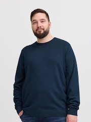 Albastru - Blend Big & Mărime iapa Lightweight Guler rotund Knit Pulover - Imaginea 1 din 5