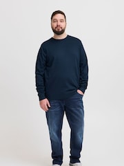 Albastru - Blend Big & Mărime iapa Lightweight Guler rotund Knit Pulover - Imaginea 3 din 5