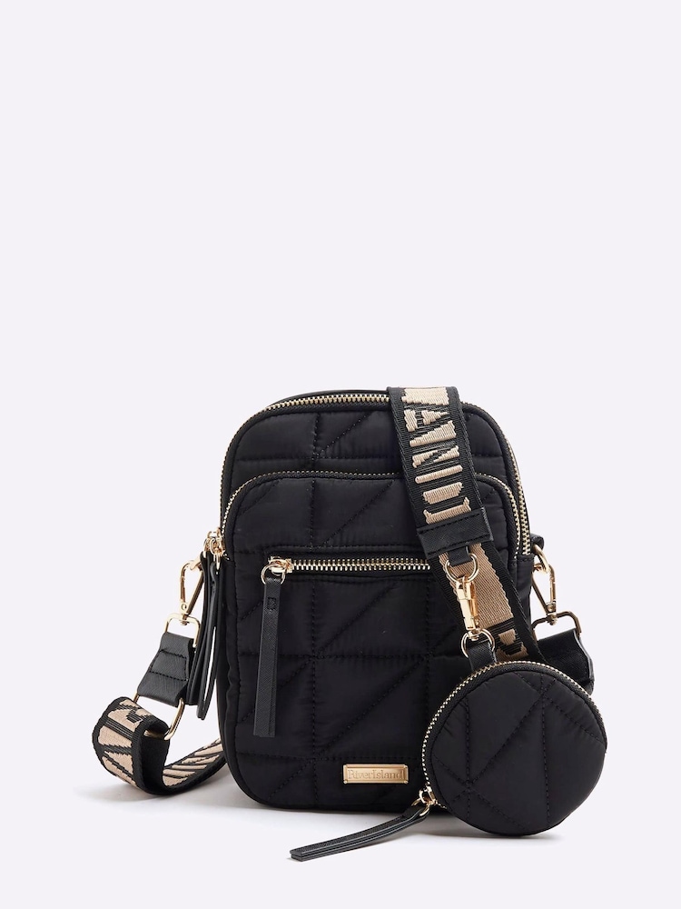 River Island Black Quilted Pocket Cross Body Bag - Image 1 of 4 River Island Black Quilted Pocket Cross Body Bag - Image 1 of 4