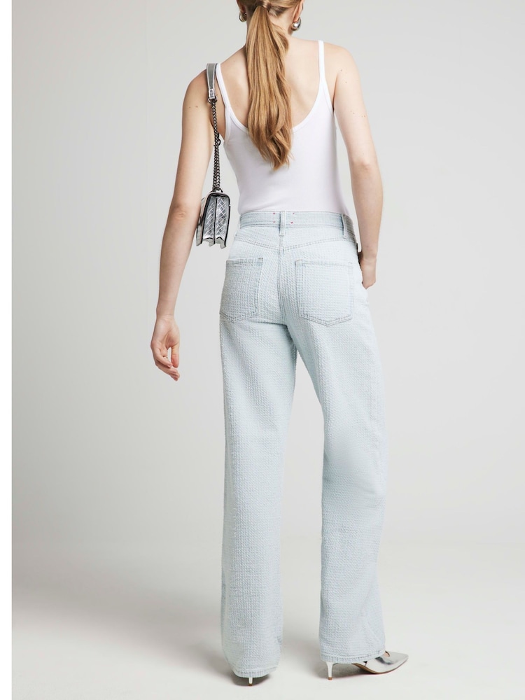 River Island Blue High Rise Relaxed Straight Texture 100% Cotton Jeans - Image 2 of 4