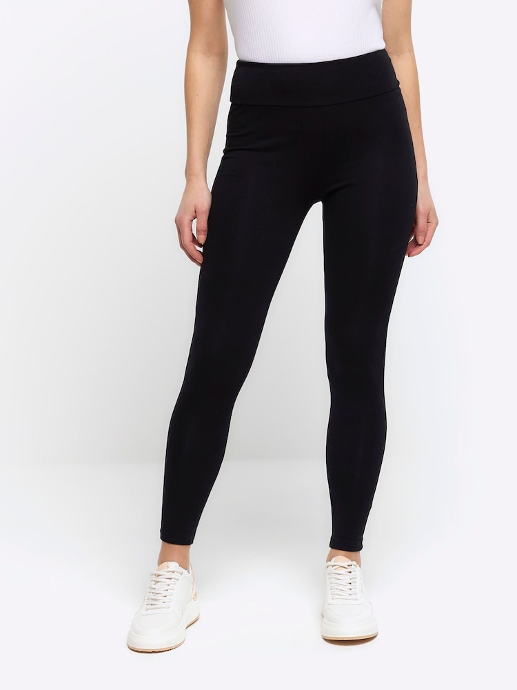 River Island Black Petite 3 Pack High Waisted 100% Cotton Leggings - Image 3 of 5