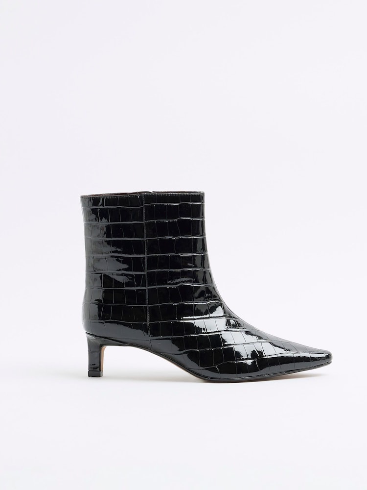 River Island Black Kitten Heel Ankle Boots - Image 1 of 7