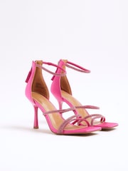 River Island Pink Embellished Srappy Heeled Sandals - Image 1 of 4