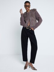 River Island Black Oversized High Rise Barrel 100% Cotton Jeans - Image 1 of 5