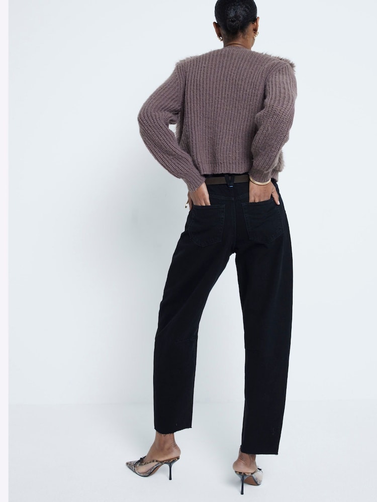 River Island Black Oversized High Rise Barrel 100% Cotton Jeans - Image 2 of 5
