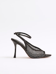 River Island Black Mesh Strap Heeled Court Sandals - Image 2 of 5