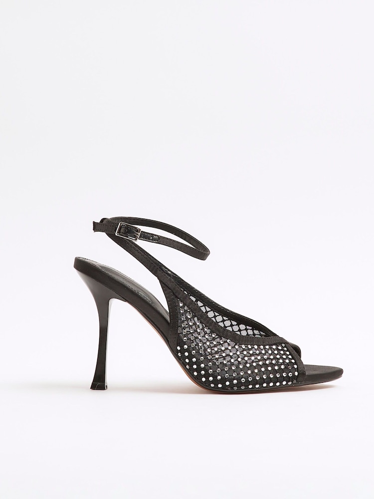 River Island Black Mesh Strap Heeled Court Sandals - Image 2 of 5