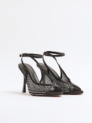 River Island Black Mesh Strap Heeled Court Sandals - Image 3 of 5