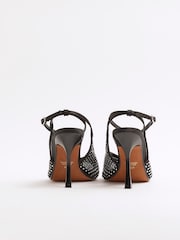 River Island Black Mesh Strap Heeled Court Sandals - Image 4 of 5