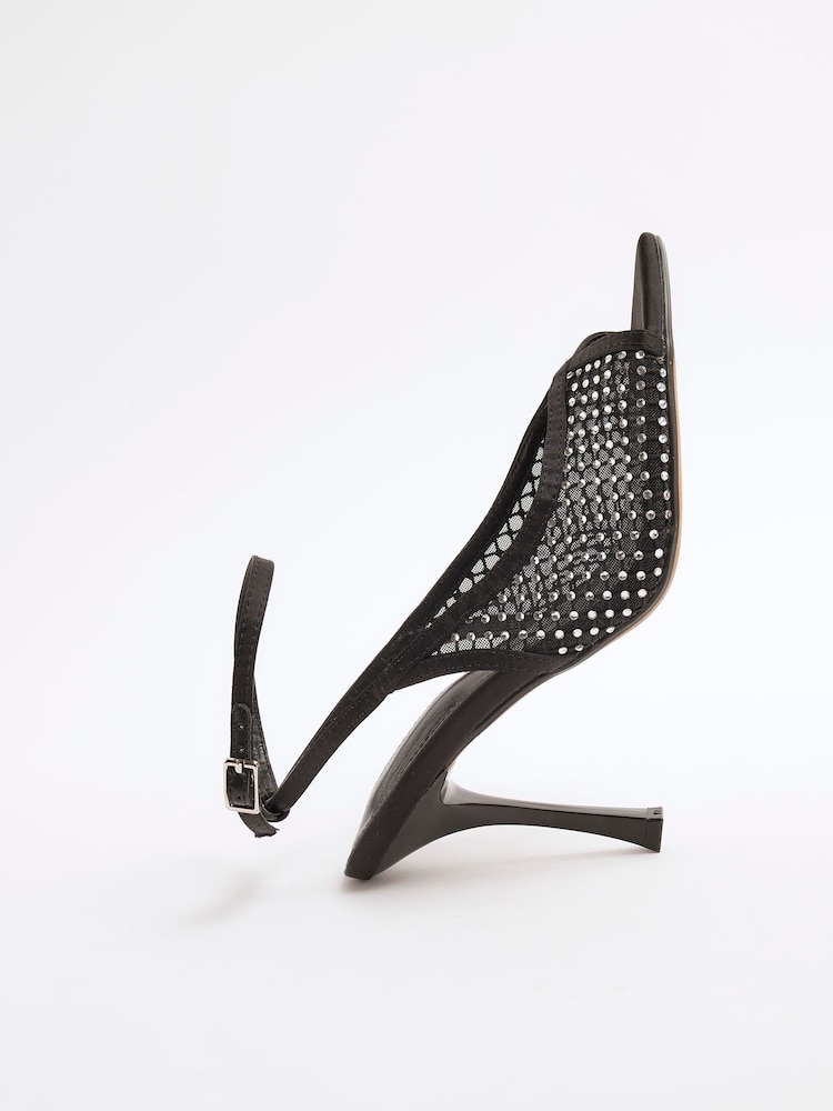 River Island Black Mesh Strap Heeled Court Sandals - Image 5 of 5