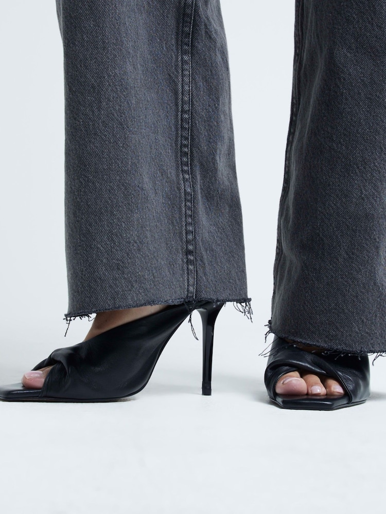 River Island Black Twisted Leather Heeled Mules - Image 1 of 5 River Island Black Twisted Leather Heeled Mules - Image 1 of 5