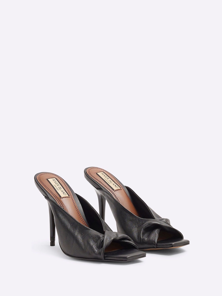 River Island Black Twisted Leather Heeled Mules - Image 2 of 5 River Island Black Twisted Leather Heeled Mules - Image 2 of 5