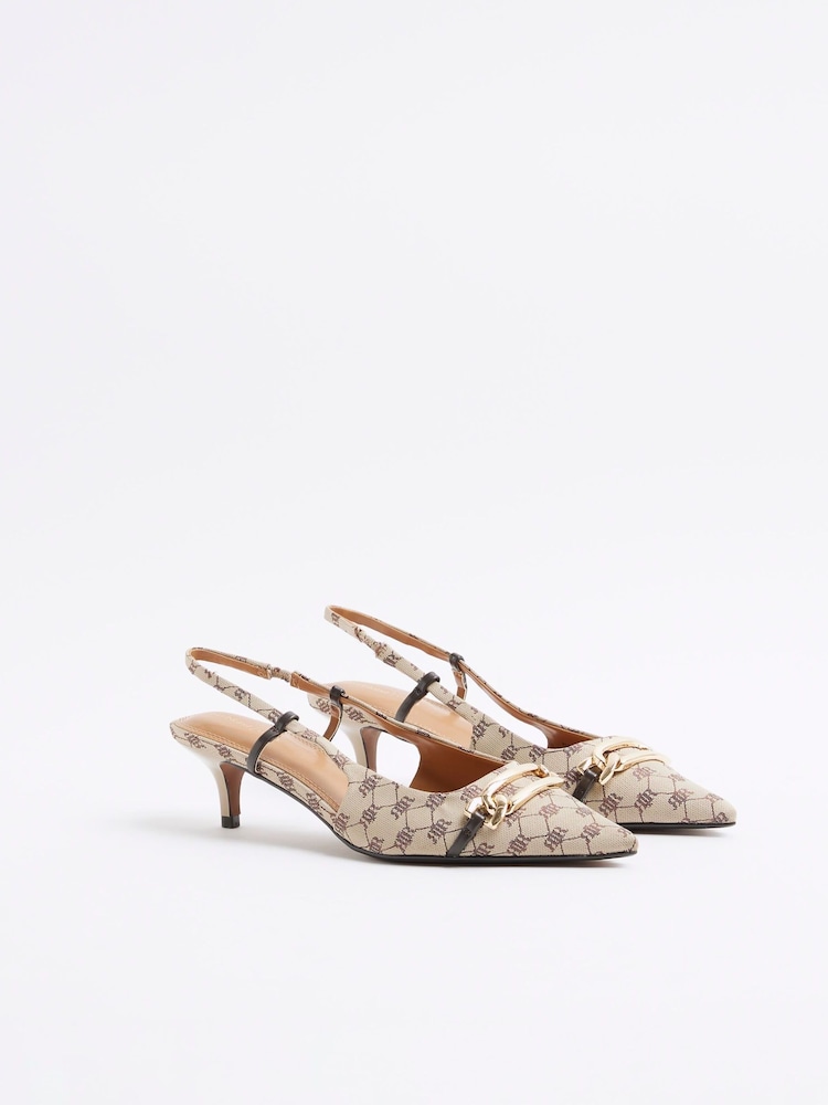 River Island Brown Kitten Heeled Court Shoes - Image 2 of 4