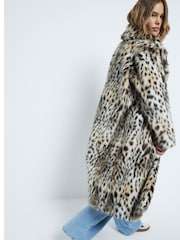River Island Brown Leopard Print Longline Faux Fur Coats - Image 3 of 4