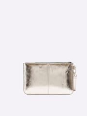 River Island Gold Metallic Leather Pouch Clutch Bag - Image 1 of 5