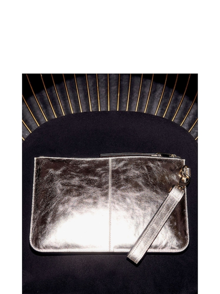 River Island Gold Metallic Leather Pouch Clutch Bag - Image 4 of 5