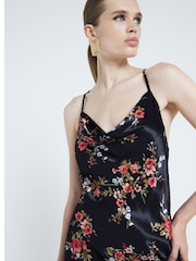 River Island Black Strappy Floral Print Cowl Neck Slip Dress - Image 3 of 4