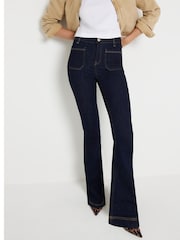 River Island Blue Mid Rise Pocket Front Flare Jeans - Image 1 of 6