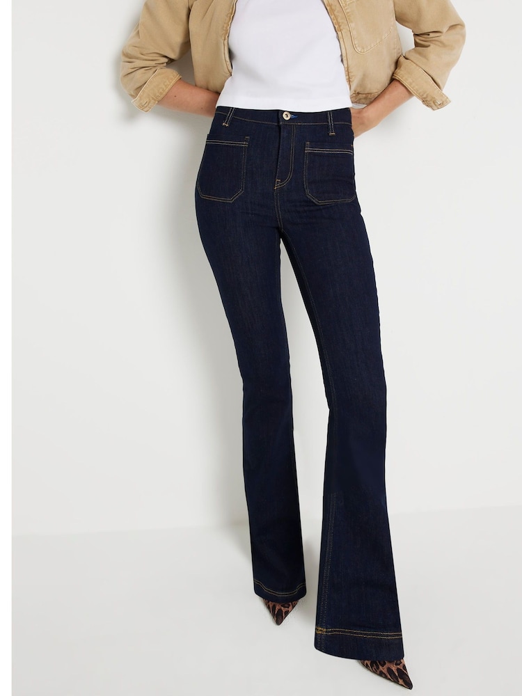 River Island Blue Mid Rise Pocket Front Flare Jeans - Image 1 of 6