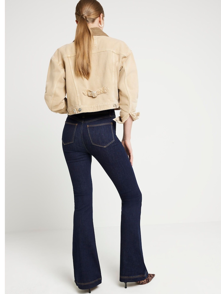 River Island Blue Mid Rise Pocket Front Flare Jeans - Image 2 of 6