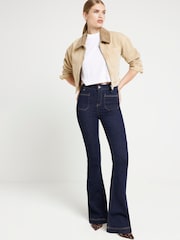 River Island Blue Mid Rise Pocket Front Flare Jeans - Image 3 of 6