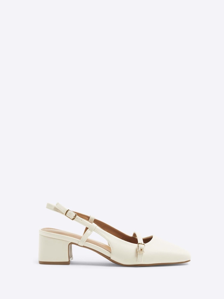 River Island Beige Buckle Heeled Court Shoes - Image 1 of 4 River Island Beige Buckle Heeled Court Shoes - Image 1 of 4