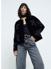 River Island Black Velvet Floral Print Housecoat Jacket - Image 2 of 3