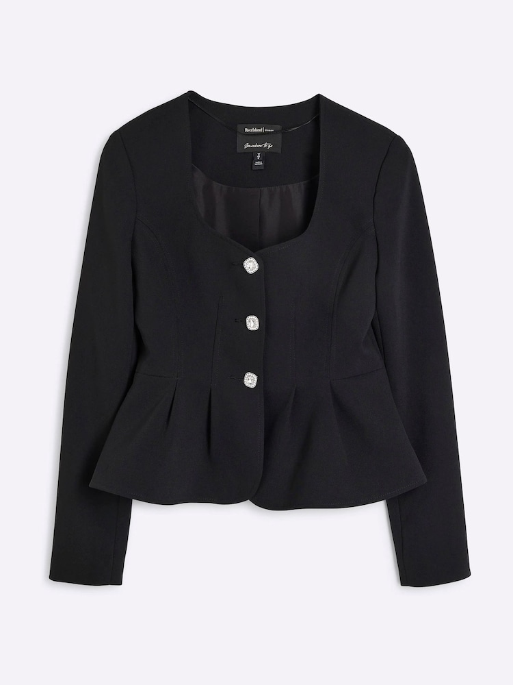 Robe Peplum Noir River Island Taille 8 - Maille, Manches Longues - Occasion TBE