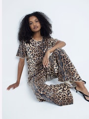 River Island Brown Leopard Print Sequin T-Shirt - Image 2 of 6