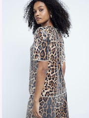 River Island Brown Leopard Print Sequin T-Shirt - Image 3 of 6