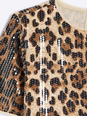 River Island Brown Leopard Print Sequin T-Shirt - Image 6 of 6