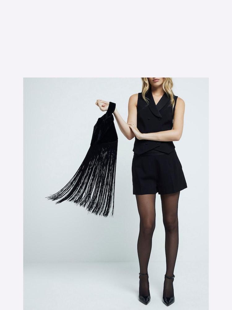 River Island Black Waterfall Tassel Clutch Bag - Image 1 of 5