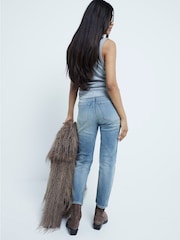 River Island Blue Petite Slim High Rise Straight 100% Cotton Jeans - Image 2 of 6