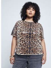 River Island Brown Plus Leopard Print Sequin T-Shirt - Image 4 of 6