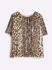 River Island Brown Plus Leopard Print Sequin T-Shirt - Image 5 of 6