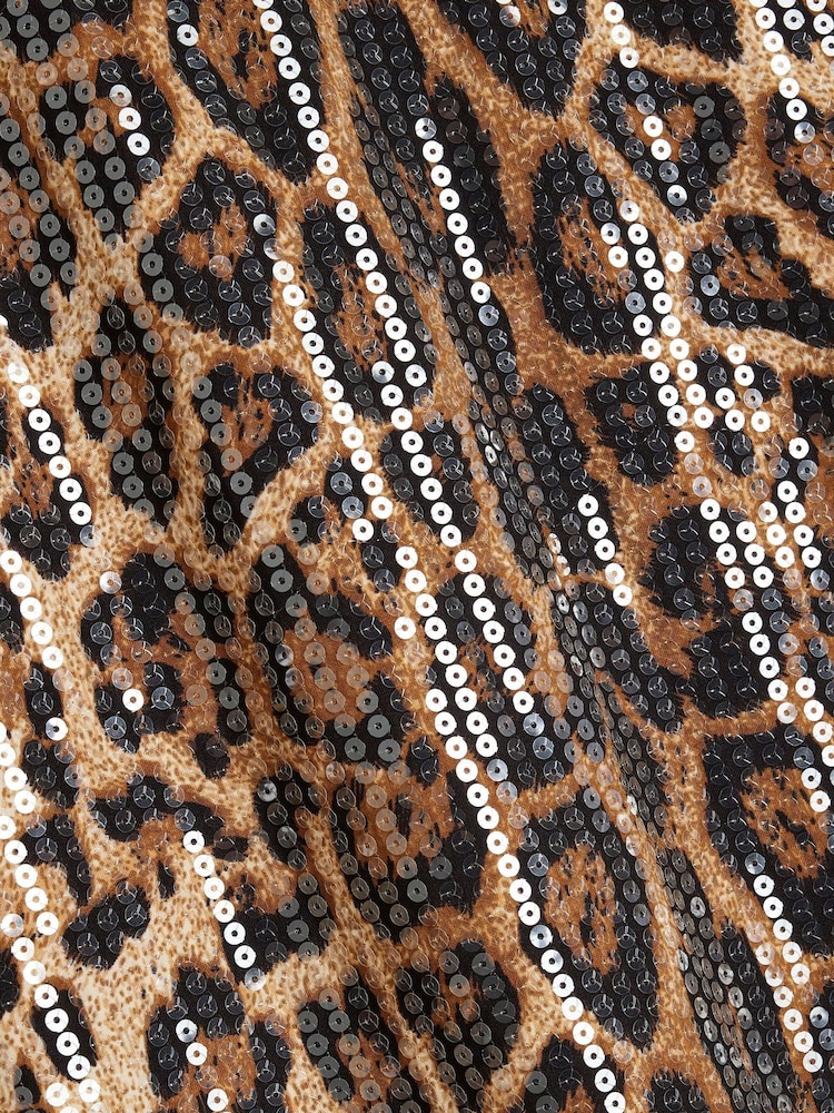 River Island Brown Plus Leopard Print Sequin T-Shirt - Image 6 of 6