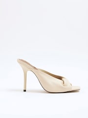 River Island Cream Twisted Leather Heeled Mules - Image 2 of 6