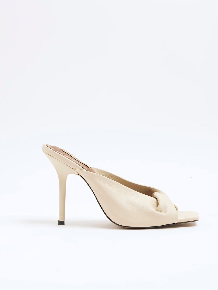 River Island Cream Twisted Leather Heeled Mules - Image 2 of 6