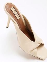 River Island Cream Twisted Leather Heeled Mules - Image 5 of 6