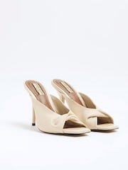 River Island Cream Twisted Leather Heeled Mules - Image 6 of 6