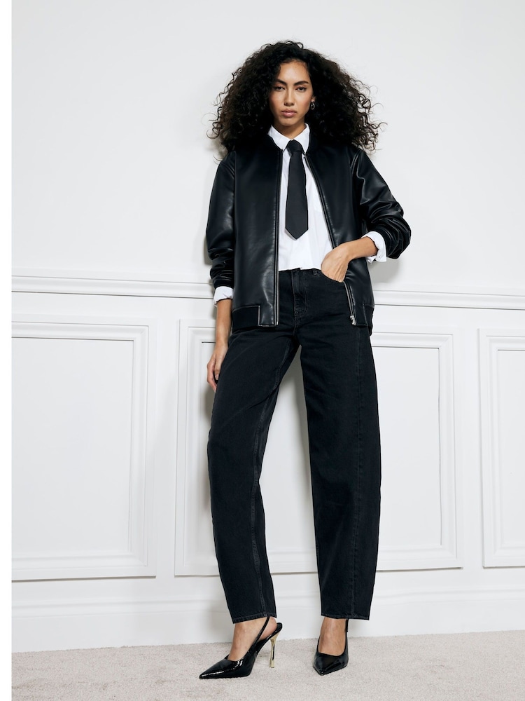 River Island Black Seamed Barrel 100% Cotton Jeans - Image 1 of 6