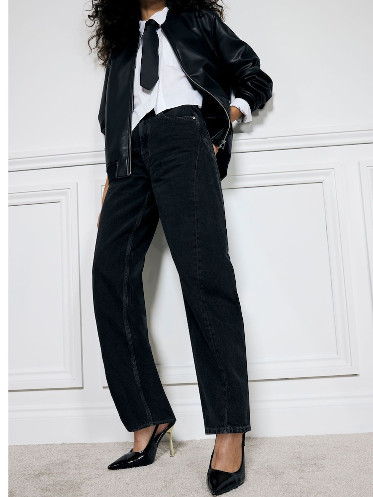 River Island Black Seamed Barrel 100% Cotton Jeans - Image 2 of 6